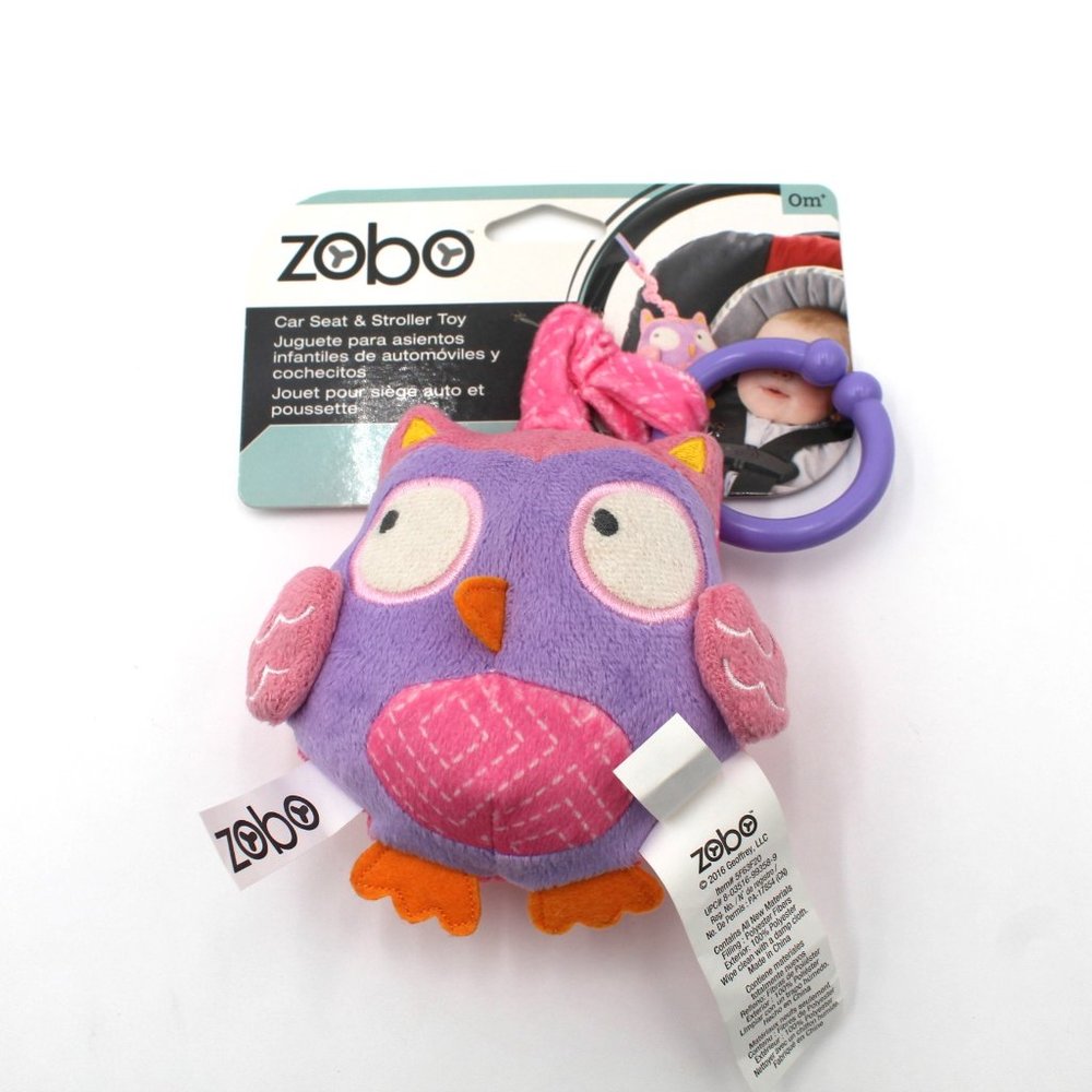 NEW ZOBO Toys R' Us Car Seat & Stroller Toy Plush Musical Rattle Pink Purple OWL